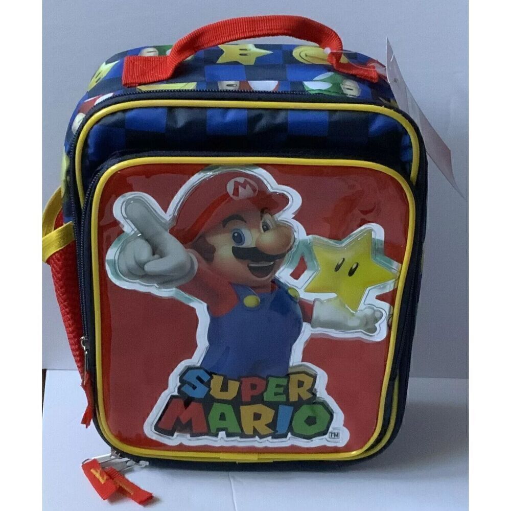 Super Mario Kids Insulated Reusable Lunch Bag w/Mesh Water Bottle Pocket